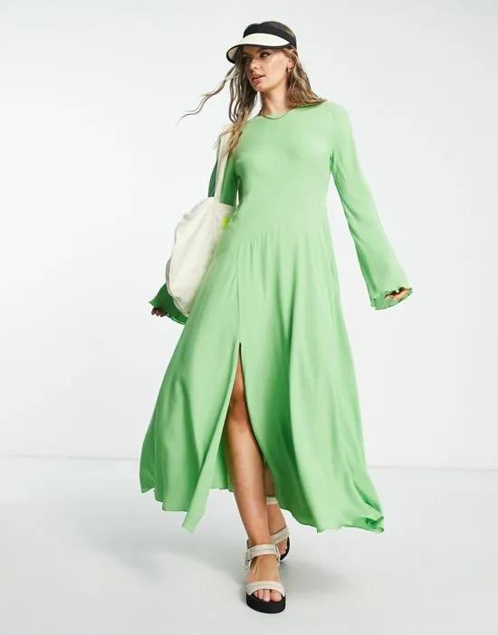 open back midi dress in lime green