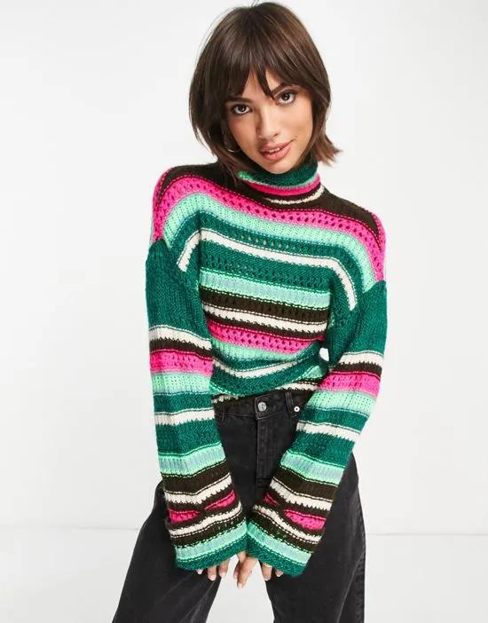 open knit sweater in multi stripe