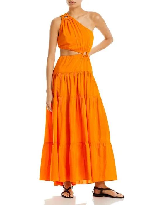 Orange Asymmetrical Tiered Maxi Dress