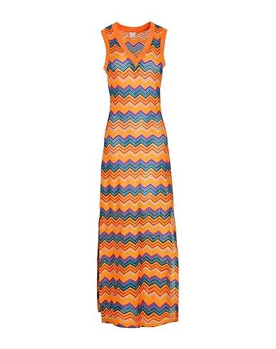 Orange Knitted Long dress JERSEY V-NECK MAXI DRESS