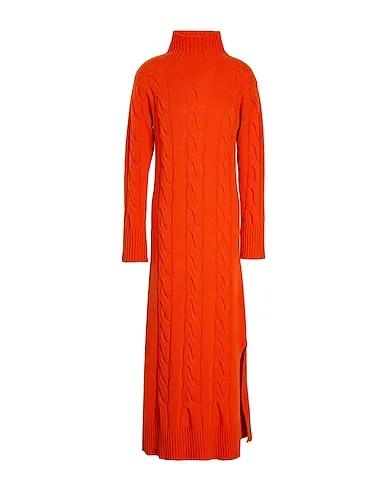 Orange Knitted Midi dress CABLE KNIT HIGH-NECK LONG DRESS