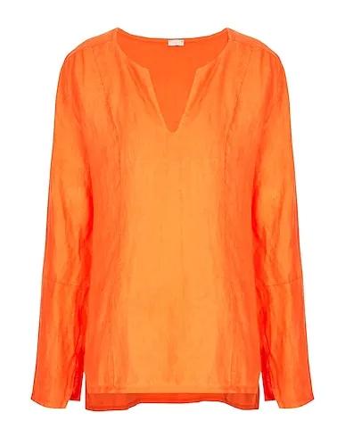Orange Plain weave Blouse LINEN V-NECK L/SLEEVE TOP
