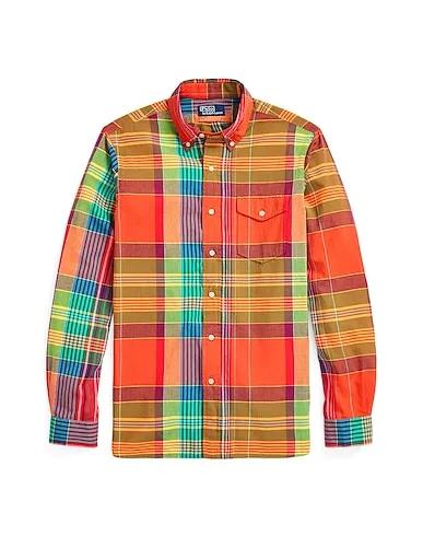 Orange Plain weave Checked shirt