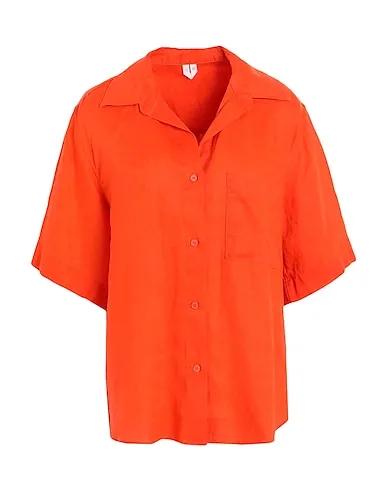 Orange Plain weave Linen shirt