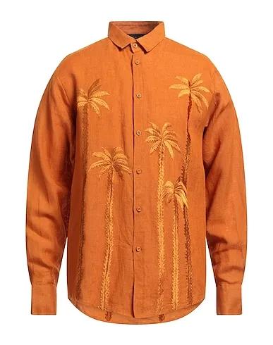 Orange Plain weave Linen shirt
