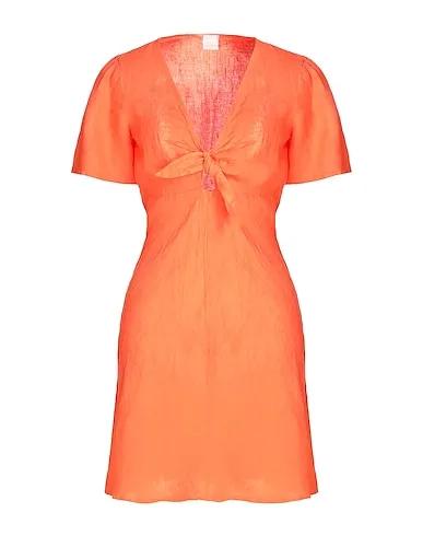 Orange Plain weave Short dress LINEN S/SLEEVE MINI DRESS
