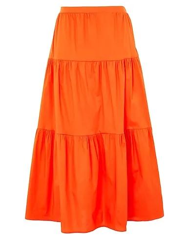 Orange Poplin Maxi Skirts COTTON HIGH-WAIST LONK SKIRT
