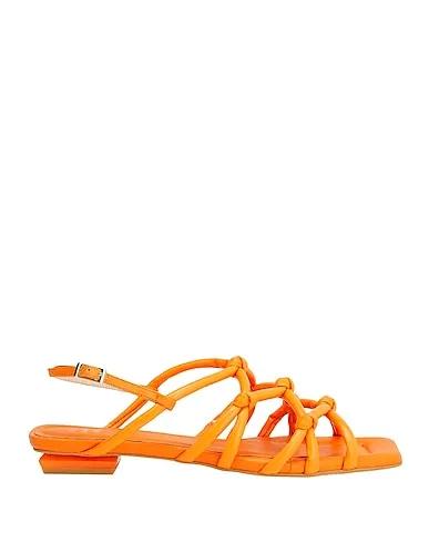 Orange Sandals LEATHER SQUARE TOE FLAT SANDALS

