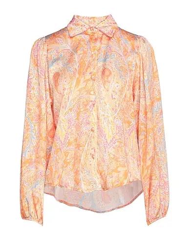 Orange Satin Floral shirts & blouses
