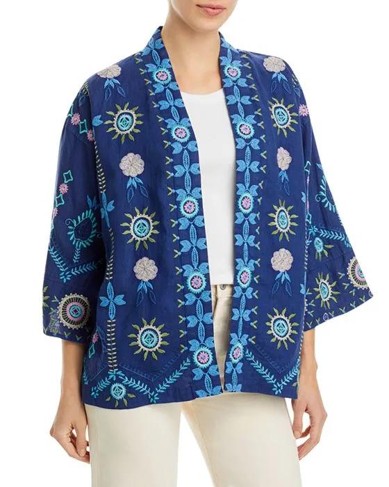 Oriel Embroidered Linen Open Front Top