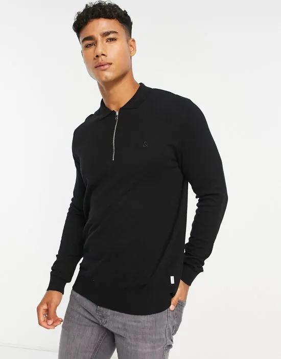 Originals knit polo with zip in black