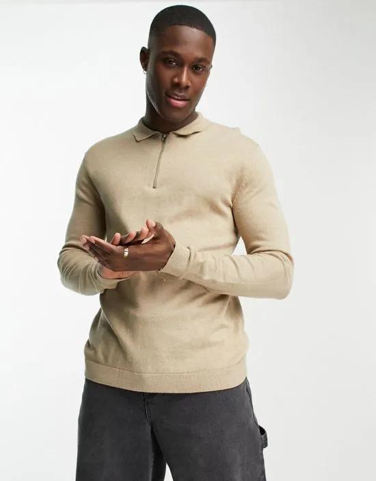 Originals knitted long sleeve polo in beige