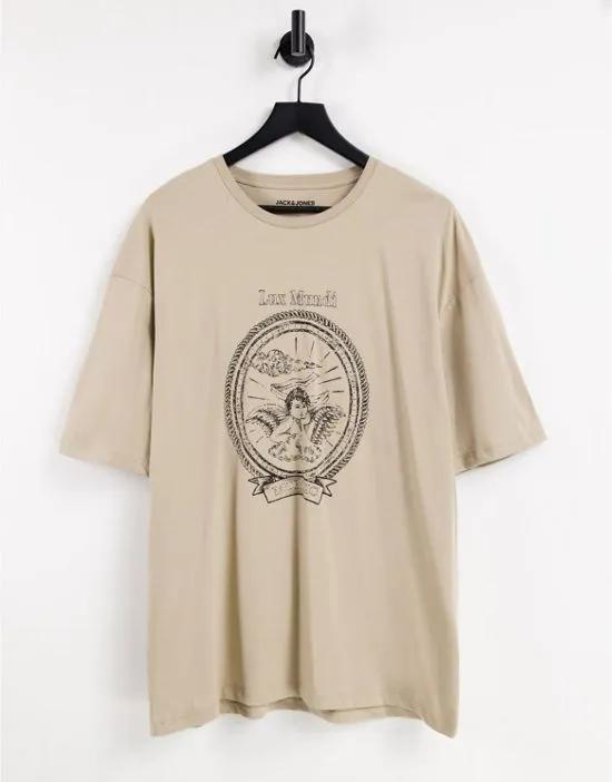 Originals oversize t-shirt with hand print in beige