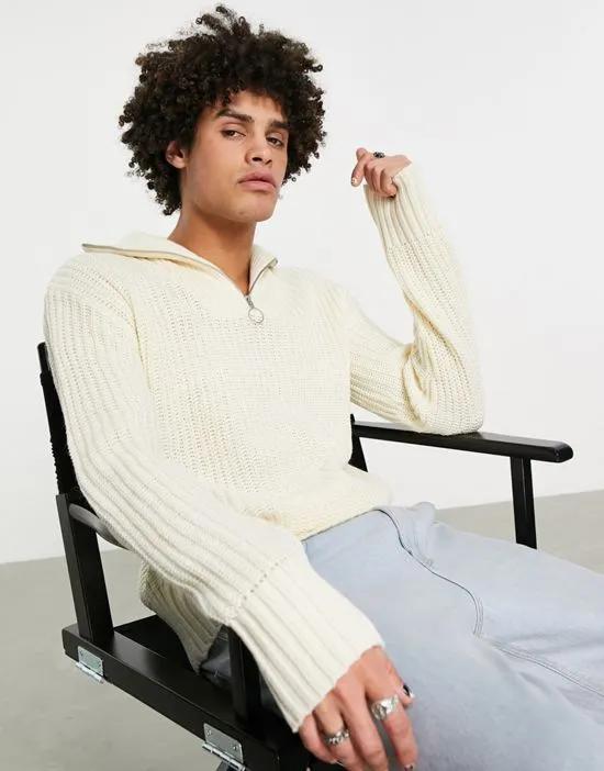 Originals oversized chunky knit quarter zip sweater in off-white