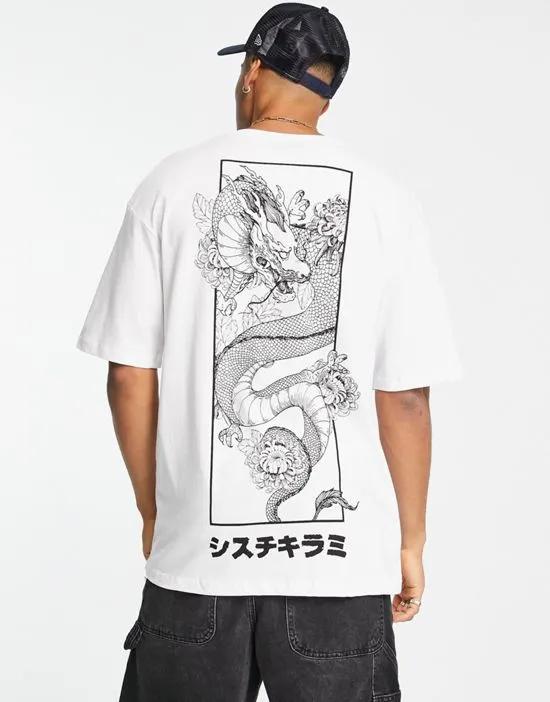 Originals oversized T-shirt with dragon back print in white