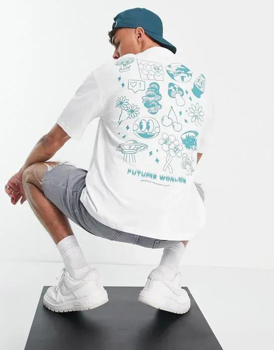 Originals oversized t-shirt with future worlds back print in white