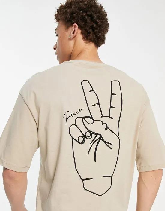 Originals oversized t-shirt with peace print in beige