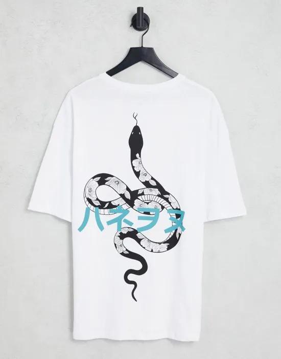 Originals oversized T-shirt with snake back print in white