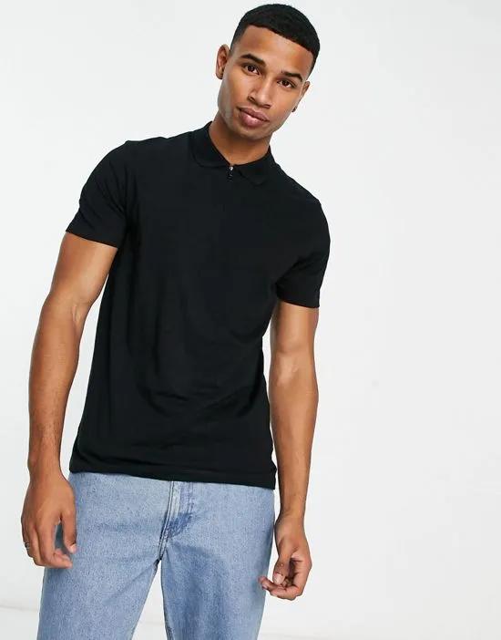 Originals polo with zip detail in black