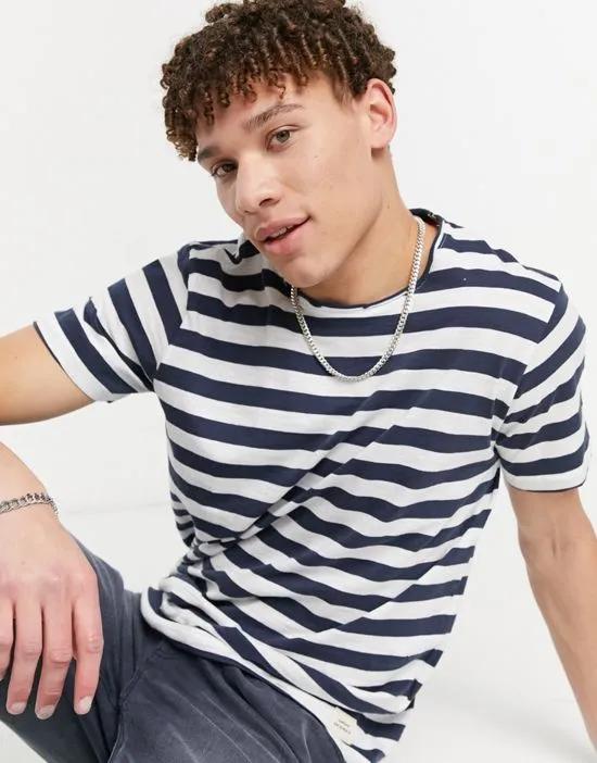 Originals t-shirt in longline curve hem stripe in navy & white