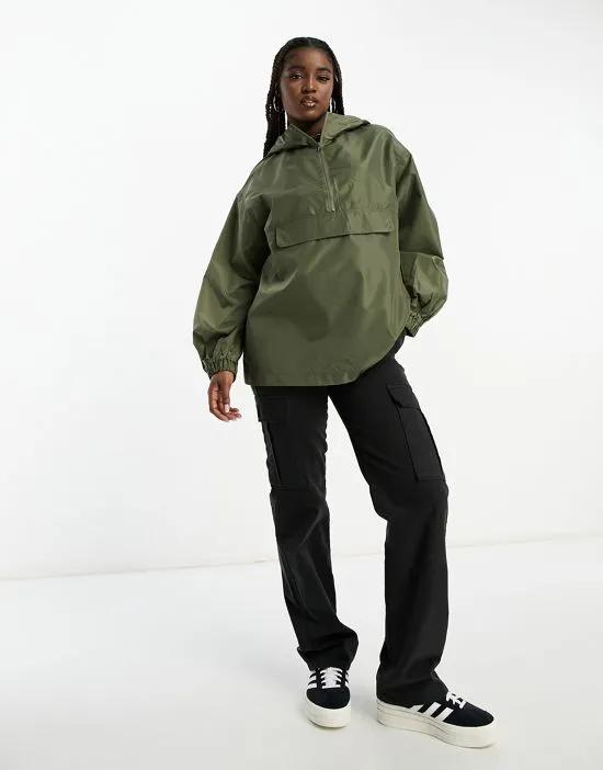 overhead rain jacket in khaki