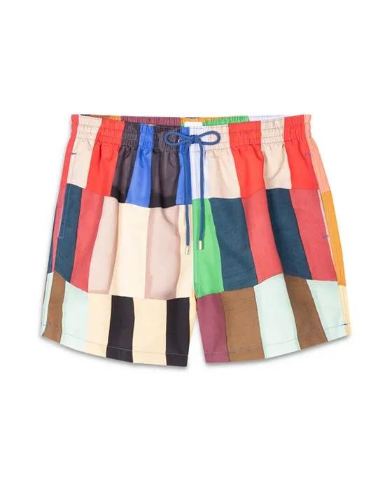 Overlapped Check Print Swim Shorts