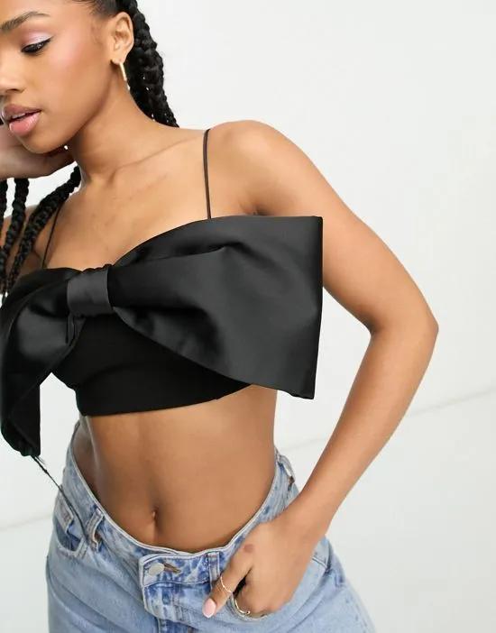 oversize bow party top in black