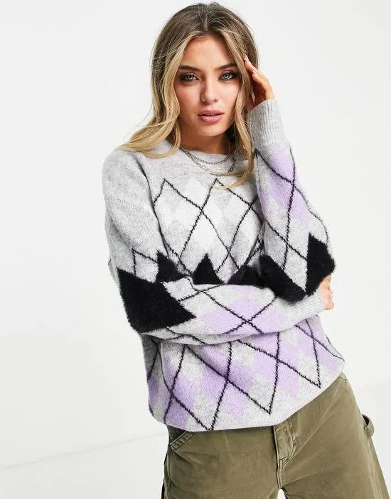 oversized Argyle sweater in gray