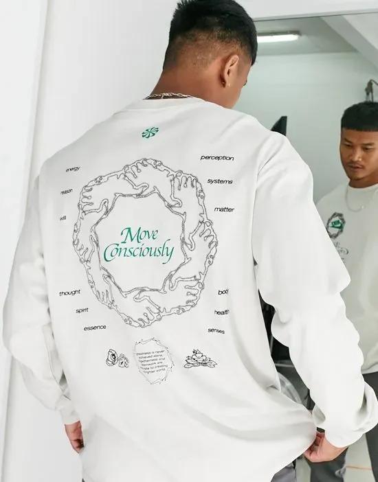 oversized back print graphic long sleeve t-shirt in stone