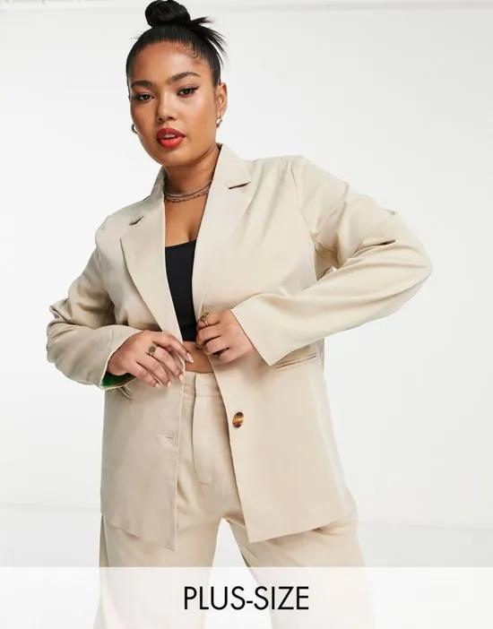 oversized boyfriend blazer in tan with contrast lining - part of a set