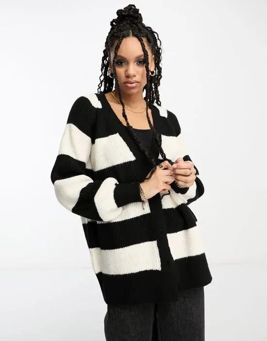 oversized button front cardigan in black and white stripe