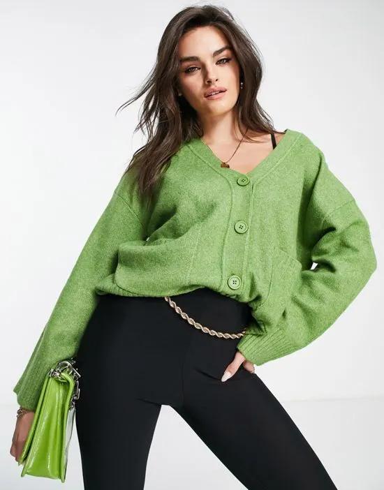 oversized cardigan with pockets in green