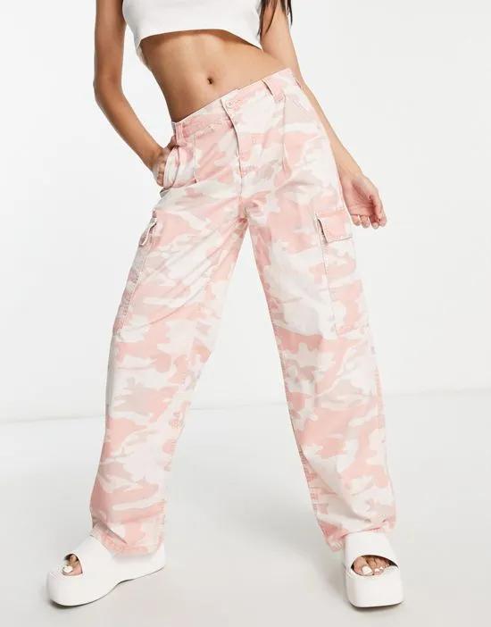 oversized cargo pants in pink camo