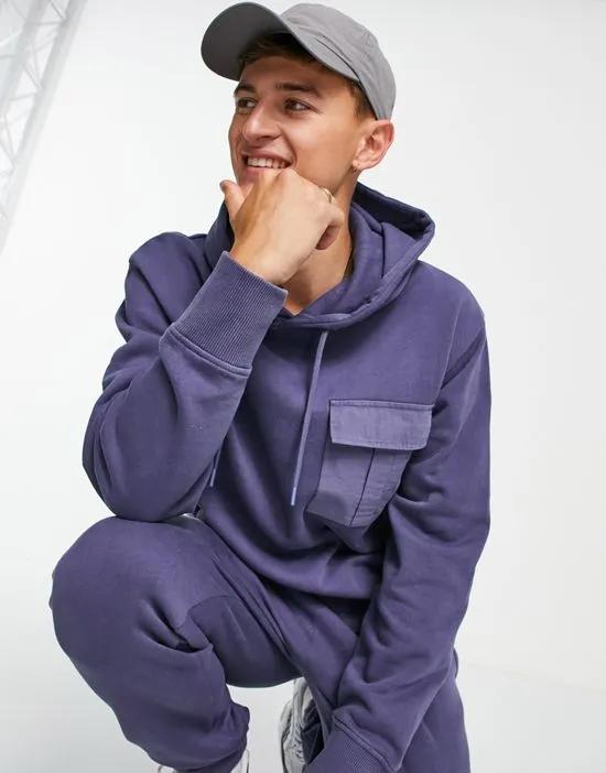 oversized cargo pocket hoodie in navy - part of a set