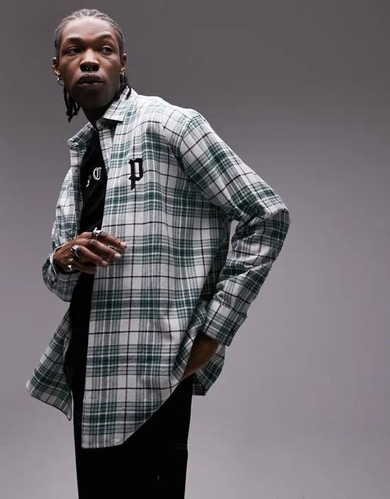oversized check shirt with embroidery in green