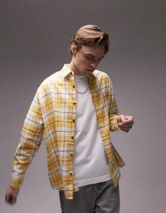 oversized check shirt with embroidery in yellow