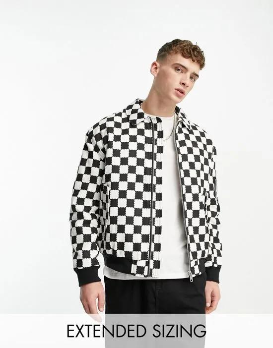 oversized checkerboard bomber jacket in black