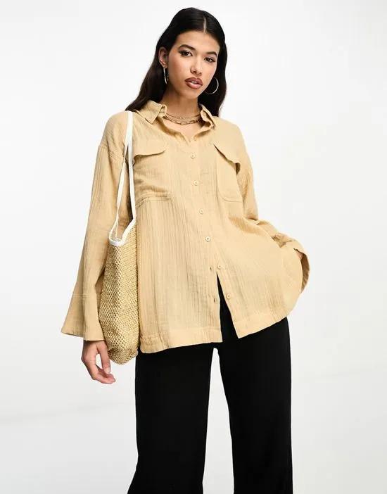 oversized cheesecloth shirt in stone
