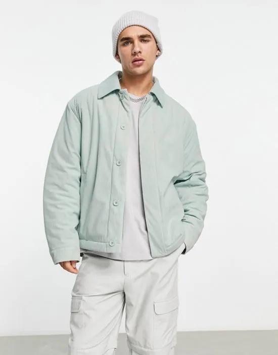 oversized coach jacket in blue cord