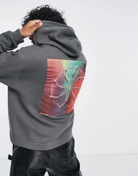 oversized cropped hoodie in gray with cut out and back print