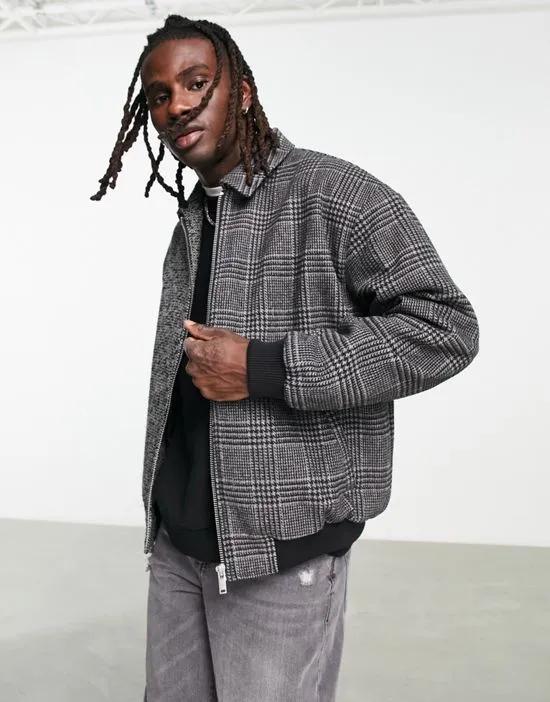 oversized cut & sew check bomber jacket in gray