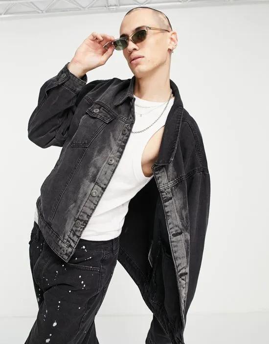 oversized denim jacket in black and gray fade wash - part of a set