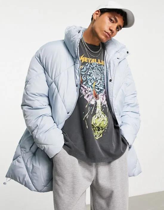 oversized diamond quilt puffer jacket in icy blue