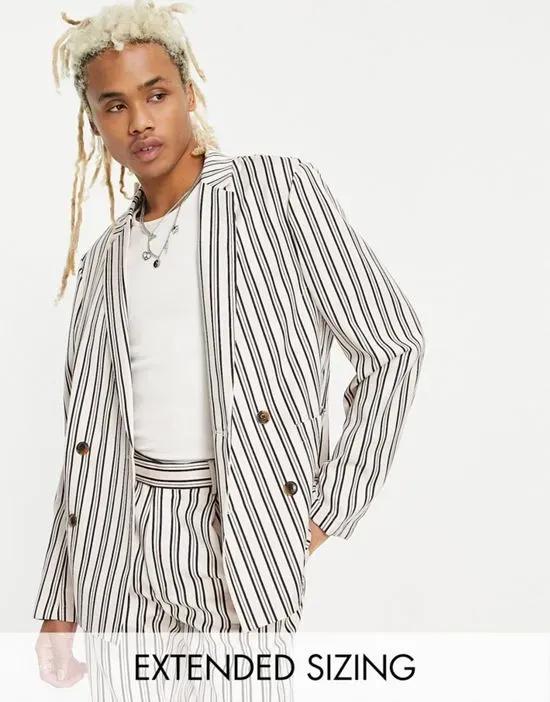 oversized double breasted suit jacket in off white and navy stripe