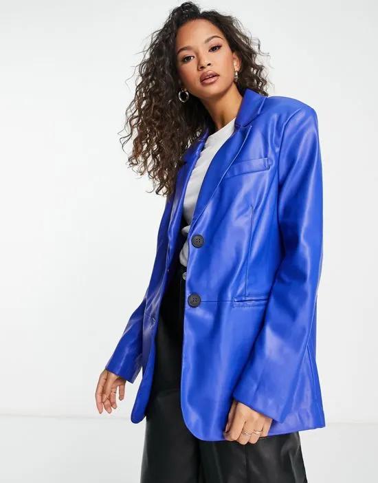 oversized faux leather blazer in blue