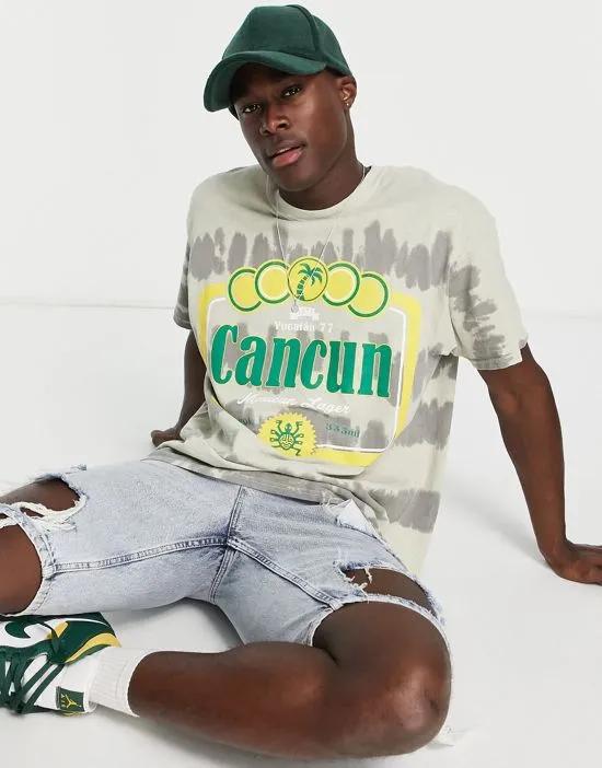 oversized fit tie dye stripe t-shirt with cancun print