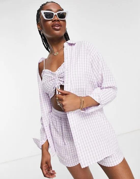 oversized gingham shirt in lilac - part of a set