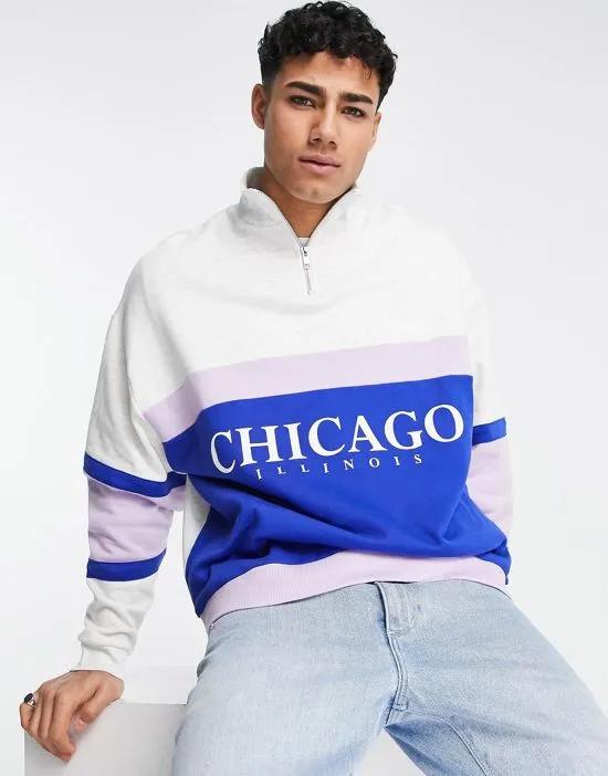 oversized half zip sweatshirt with color block chest panel