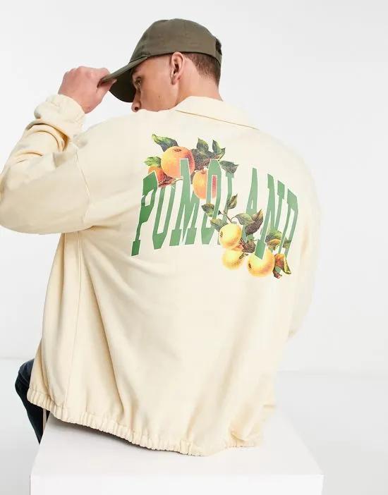 oversized harrington jacket with photographic fruit front and back print