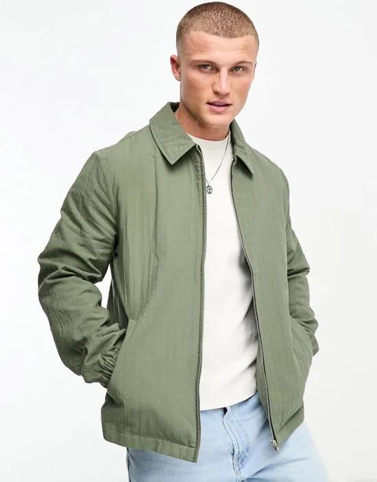 oversized harrington jacket with textured fabric in khaki